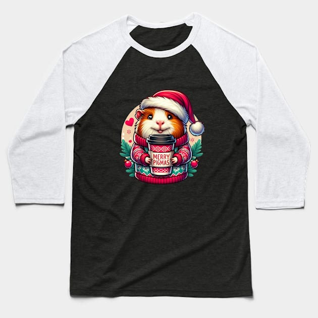 Christmas Guinea Pig Baseball T-Shirt by BukovskyART